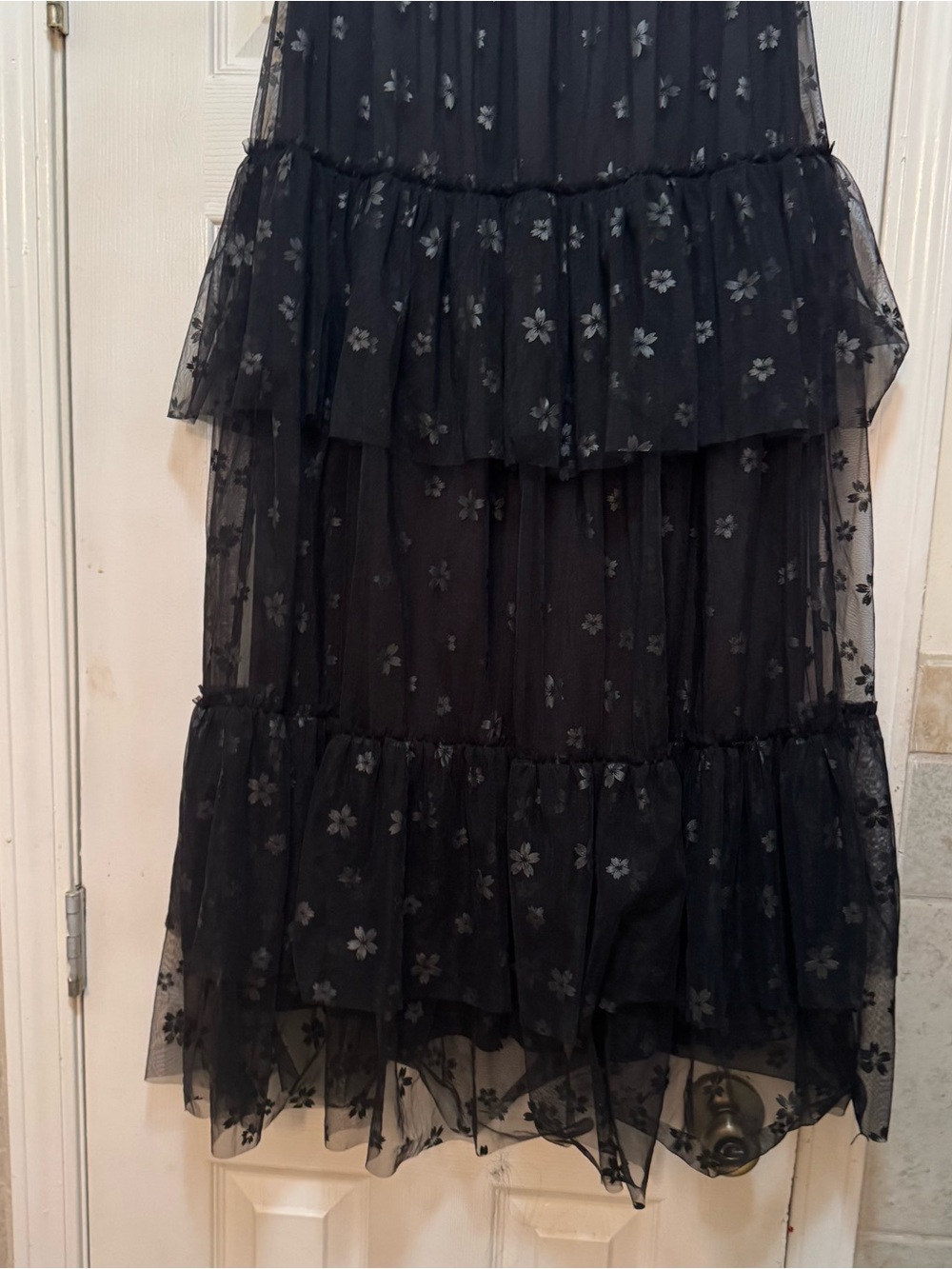 Pink Lily Black Floral Sheer Midi Skirt